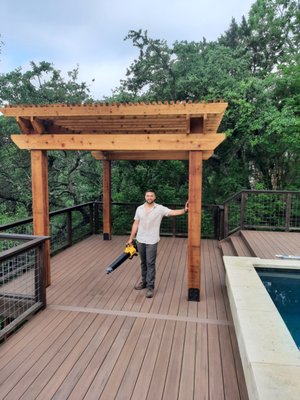 Patio deck and pergola replacement job. - The homeowner provided this new decking and I think they made a great choice in the selection of this product using the TimberTech PVC decking specialty for the pool area, I hope the material is going to last a lifetime or forever :)
So if the previous decking was what I call engineered cardboard and lasted over 20 plus years and this new product is being made out of PVC now you can do your math :) Patio deck and pergola replacement job. - The homeowner provided this new decking and I think they made a great choice in the selection of this product using the TimberTech PVC decking specialty for the pool area, I hope the material is going to last a lifetime or forever :)
So if the previous decking was what I call engineered cardboard and lasted over 20 plus years and this new product is being made out of PVC now you can do your math :)