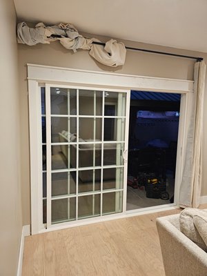 This customer had an old oversized aluminum framed patio slider.
we replaced it with a new vinyl one - we had previously installed 3 exterior Prehung doors, he inquired if we also did patio slider, which we do.
Gave him a quote he liked, his new patio slider was installed just a couple of weeks later with custome trim to match the rest of the doors and windows This customer had an old oversized aluminum framed patio slider.
we replaced it with a new vinyl one - we had previously installed 3 exterior Prehung doors, he inquired if we also did patio slider, which we do.
Gave him a quote he liked, his new patio slider was installed just a couple of weeks later with custome trim to match the rest of the doors and windows