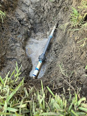 Quick Leak Repair in Residential Lawn - Customer noticed mushy ground in yard and pointed out where a leak could be. We discovered a recent plumbing repair from another company had failed. We quickly repaired the leak with stronger piping, packed the soil tightly, and supported the threads to prevent ground settlement from causing the issue to reoccur. We do the job right. We want return customers, but for different jobs.