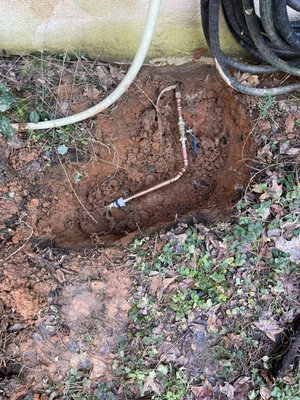 Water line repair - Underground leak, found the source and repaired the line. Water line repair - Underground leak, found the source and repaired the line.