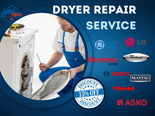 Dryer Repair Service in NY - Dryer Repair Service – City Tech Company
💰 If you move forward with the repair, the diagnostic fee is fully waived.
At City Tech, we specialize in expert Dryer repair services for homes and businesses across New York City. Whether your dryer is not working, leaking, making strange noises, not heating or displaying error codes, our certified technicians are ready to help. We service all major brands, including Miele, GE, Bosch, Miele, LG, and more.
Every service call includes a full inspection, clear diagnostics, and an upfront estimate before any work begins. Our goal is to deliver fast, honest, and high-quality repairs — backed by dependable customer service and real results.
🔧 Why Choose City Tech?
✅ Same-Day Service
Get fast and reliable repairs when you need them most
👨🔧 Certified Technicians
Our team is factory-trained and experienced with all major brands
💵 Upfront Pricing
Transparent quotes with no surprise fees
🚚 Fully Stocked Vans
We carry common parts to complete most jobs on the first visit
🛠️ Warranty on Repairs
Enjoy peace of mind with guaranteed parts and labor
📍 Locally Based Experts
Proudly serving NYC with fast response and local knowledge
📞 Friendly Customer Support
Easy scheduling, helpful updates, and real people who care
Still have questions ? Give us a call +1 (332) 242-2280 its FREE. Dryer Repair Service in NY - Dryer Repair Service – City Tech Company
💰 If you move forward with the repair, the diagnostic fee is fully waived.
At City Tech, we specialize in expert Dryer repair services for homes and businesses across New York City. Whether your dryer is not working, leaking, making strange noises, not heating or displaying error codes, our certified technicians are ready to help. We service all major brands, including Miele, GE, Bosch, Miele, LG, and more.
Every service call includes a full inspection, clear diagnostics, and an upfront estimate before any work begins. Our goal is to deliver fast, honest, and high-quality repairs — backed by dependable customer service and real results.
🔧 Why Choose City Tech?
✅ Same-Day Service
Get fast and reliable repairs when you need them most
👨🔧 Certified Technicians
Our team is factory-trained and experienced with all major brands
💵 Upfront Pricing
Transparent quotes with no surprise fees
🚚 Fully Stocked Vans
We carry common parts to complete most jobs on the first visit
🛠️ Warranty on Repairs
Enjoy peace of mind with guaranteed parts and labor
📍 Locally Based Experts
Proudly serving NYC with fast response and local knowledge
📞 Friendly Customer Support
Easy scheduling, helpful updates, and real people who care
Still have questions ? Give us a call +1 (332) 242-2280 its FREE.