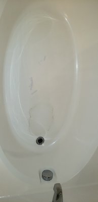 Crack repair Oct. 2022 - This was a crack repair on a premade fiberglass tub. A crack that was forming in the center of the tub was causing issues for the HO, and the sealant they had tried, started to come undone. So with a fiberglass patch made from scratch, made on location, we were able to fix the crack in this tub, and throw in a mild reglazing for the floor of their tub floor. Crack repair Oct. 2022 - This was a crack repair on a premade fiberglass tub. A crack that was forming in the center of the tub was causing issues for the HO, and the sealant they had tried, started to come undone. So with a fiberglass patch made from scratch, made on location, we were able to fix the crack in this tub, and throw in a mild reglazing for the floor of their tub floor.