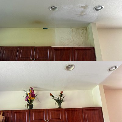 Repair and painting of the kitchen ceiling area - 🎨Rectification of water leakage consequences on the kitchen ceiling, segmented painting 💦