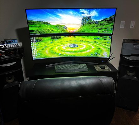 Home Office - Setup and mounted dual 49” wide monitors and applied appropriate settings for 4K resolution to each screen. Also setup computer sound with 4 speakers for maximum quality surround sound.