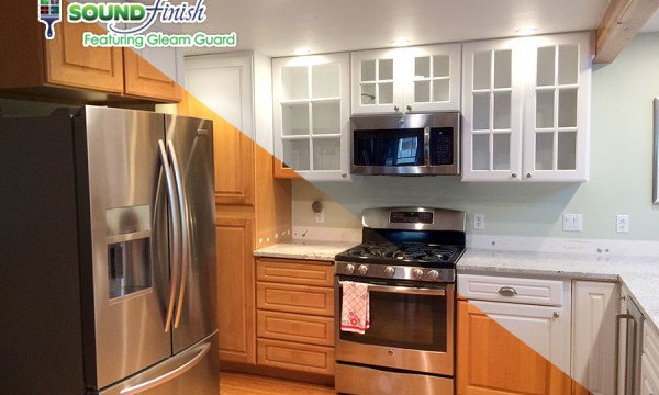 Refinishing & Painting. 3-4 Day Transformations! - We paint your kitchen in 3-4 days!
Sound Finish Provides the highest quality cabinet coatings in the industry because cabinet coatings are our primary focus and our specialty. Our unique system paints your kitchen cabinets in 3-4 days!

A little paint can go a long way in your kitchen. It can transform old outdated cabinets into a modern, bright and stylish look. Sound finish proudly offers cabinet painting. Using the most durable paint in the industry, and with 20 years of experience, your cabinets will look beautiful.

We understand that your kitchen is the centerpiece of your home. My crew and I will be respectful of your space, time, and your need to live in your home while your cabinets are being painted. Our priority is doing quality craftsmanship with integrity.

Professional Cabinet Painting

Done in 3-4 days
Our cabinet painting system allows us to complete your job in as little as 3-4 days, compared to 1-2 weeks with another contractor or DIY.

Save Money
Cabinet painting is a mere fraction of the amount you can expect to spend if you were to replace or reface your cabinets. Have Confidence. We have a system in place, and will outline our process with you, so you will know exactly what we will be doing, and when.