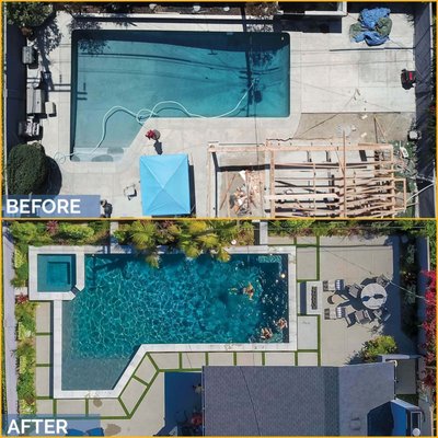Pool Remodel Transformation - At Sunset, we do as many pool remodels as we build new pools. It is an amazing opportunity to perform a complete transformation.
This Rossmoor classic pool was prime for a complete transformation. The client jumped with both feet, literally, as they remodeled the house and yard all at once. We elevated the pool, added a spa and added a Baja shelf. State of the art equipment and many other features.
The Challenge
There is often a challenge for the client to be able to visualize all of the possibilities of the transformation. They have been fixated on an old pool and not really sure what all the options are.
The Solution
The solutions starts with checking out the videos and photos on our website showcasing our pool remodel projects. The before and after content helps give ideas of the possibilities. Then we proceed to help each client create a custom digital plan with 3D render views. Pool Remodel Transformation - At Sunset, we do as many pool remodels as we build new pools. It is an amazing opportunity to perform a complete transformation.
This Rossmoor classic pool was prime for a complete transformation. The client jumped with both feet, literally, as they remodeled the house and yard all at once. We elevated the pool, added a spa and added a Baja shelf. State of the art equipment and many other features.
The Challenge
There is often a challenge for the client to be able to visualize all of the possibilities of the transformation. They have been fixated on an old pool and not really sure what all the options are.
The Solution
The solutions starts with checking out the videos and photos on our website showcasing our pool remodel projects. The before and after content helps give ideas of the possibilities. Then we proceed to help each client create a custom digital plan with 3D render views.