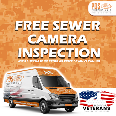 Free Sewer Camera Inspection, Act Now! - Unlock a world of plumbing clarity with our exclusive offer: Receive a FREE Sewer Camera Inspection with the purchase of a regular-priced drain cleaning service! At PDS Plumbing and Air, we're dedicated to delivering transparency in plumbing, and this offer allows you to see inside your pipes at no extra cost. Don't miss out on this fantastic deal – schedule your drain cleaning now to take advantage of this limited-time promotion. Contact us today for plumbing expertise you can trust! Free Sewer Camera Inspection, Act Now! - Unlock a world of plumbing clarity with our exclusive offer: Receive a FREE Sewer Camera Inspection with the purchase of a regular-priced drain cleaning service! At PDS Plumbing and Air, we're dedicated to delivering transparency in plumbing, and this offer allows you to see inside your pipes at no extra cost. Don't miss out on this fantastic deal – schedule your drain cleaning now to take advantage of this limited-time promotion. Contact us today for plumbing expertise you can trust!