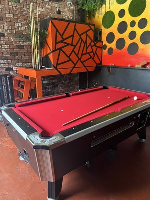New pooltable - Our staff LOVES playing pool so we got a pool table. On our DJ driven nights the table slides under the DJ booth New pooltable - Our staff LOVES playing pool so we got a pool table. On our DJ driven nights the table slides under the DJ booth