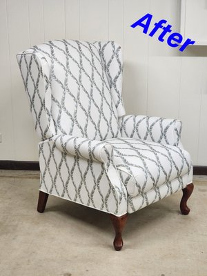 Recliner reupholstery - Please see before and after pictures. Recliner reupholstery - Please see before and after pictures.
