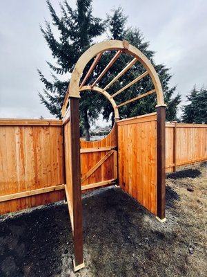 “Heavens gate” arbor - This was a custom piece built upon request. Our client wanted a halo arbor to grow vines on. If you have a design in mind, contact us today for a free consultation and let’s bring your dreams to reality! “Heavens gate” arbor - This was a custom piece built upon request. Our client wanted a halo arbor to grow vines on. If you have a design in mind, contact us today for a free consultation and let’s bring your dreams to reality!