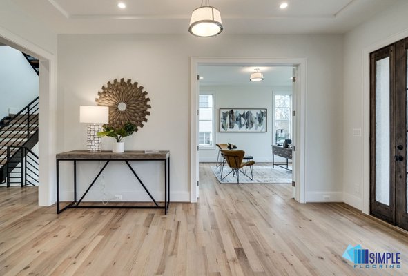 Solid Oak Wood Floors - Simple yet stylish choice for this modern design home. This oak hardwood was installed and finished without a stain to preserve the natural color and look of the wood. Solid Oak Wood Floors - Simple yet stylish choice for this modern design home. This oak hardwood was installed and finished without a stain to preserve the natural color and look of the wood.