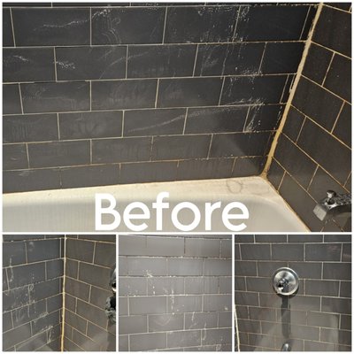 cleaning grout in bathrooms - This bathroom was completely covered in mold, thanks to special machines we were able to rescue it!!