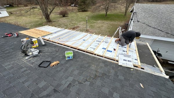 Cold Roofing Portfolio - A cold roofing system is utilized when our clients have severe ice dam issues. A Cold roof creates an air gap that allows air to pull in from the soffit (intake vent) and exit through the ridge vent (exhaust).
A cold roof is common on old home that have rafter framing, or even newer builds with rafter framing! Cold Roofing Portfolio - A cold roofing system is utilized when our clients have severe ice dam issues. A Cold roof creates an air gap that allows air to pull in from the soffit (intake vent) and exit through the ridge vent (exhaust).
A cold roof is common on old home that have rafter framing, or even newer builds with rafter framing!