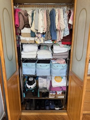 Closet Refresh ✨ - Closet refresh transformation! We decluttered and reorganized this overstuffed closet by editing down the hanging clothes, neatly folding linens, creating dedicated storage zones with bins and baskets, and maximizing vertical shelf space. The result is a clean, functional closet that’s easy to maintain and gives everything a designated home. Closet Refresh ✨ - Closet refresh transformation! We decluttered and reorganized this overstuffed closet by editing down the hanging clothes, neatly folding linens, creating dedicated storage zones with bins and baskets, and maximizing vertical shelf space. The result is a clean, functional closet that’s easy to maintain and gives everything a designated home.