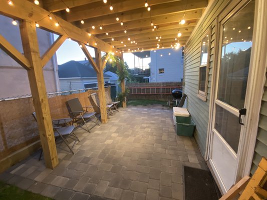 Festoon Lighting - These are some festoon lights that we installed underneath a deck to make a nice outdoor area that can be used into the night.  We also installed a GFCI outlet for this patio area