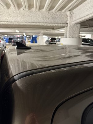 2015 Toyota Tacoma dent repair - This is a dent repaired on the roof of a 2015 Toyota Tacoma. No paint damage and being easily accessible made the repair process that much faster. Dents were completed in less than an hour.