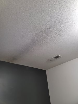Mr.Smith - Ceiling patch from water damage tape and coated patch and sprayed knock down texture to match ceiling Mr.Smith - Ceiling patch from water damage tape and coated patch and sprayed knock down texture to match ceiling