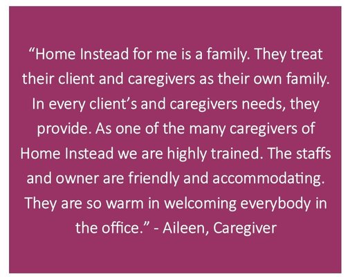 What Clients and Caregivers are Saying - Learn how our Home Instead Caregivers have helped many local seniors and their families, and a first-hand experience of a current Home Instead Caregiver about her training and being a part of our mission to serve local seniors and Veterans. What Clients and Caregivers are Saying - Learn how our Home Instead Caregivers have helped many local seniors and their families, and a first-hand experience of a current Home Instead Caregiver about her training and being a part of our mission to serve local seniors and Veterans.