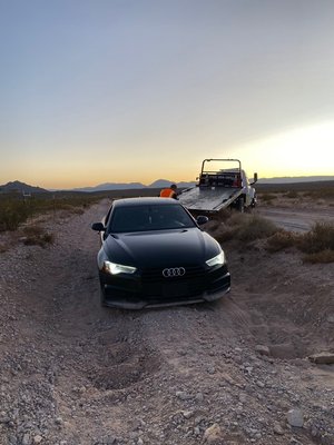Desert Rescue! - This person was stuck on sand in the middle of unknown road of a desert in Nevada. GPS wasn't showing their location exactly, so we kept calling until we found them in the middle of the desert, showed up with our Victory Towing truck, and got them out of there safely. Desert Rescue! - This person was stuck on sand in the middle of unknown road of a desert in Nevada. GPS wasn't showing their location exactly, so we kept calling until we found them in the middle of the desert, showed up with our Victory Towing truck, and got them out of there safely.