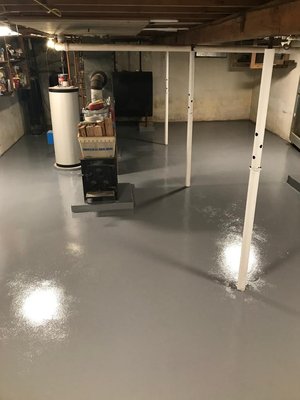 Residential epoxy basement - A residential basement done with grey epoxy coating! Residential epoxy basement - A residential basement done with grey epoxy coating!
