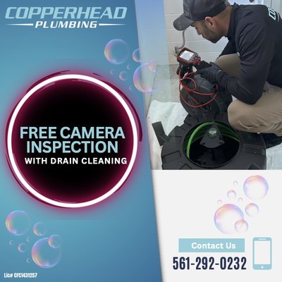 Free Camera Inspection - Free Camera Inspection with mention of this coupon with any Drain Cleaning Call Free Camera Inspection - Free Camera Inspection with mention of this coupon with any Drain Cleaning Call