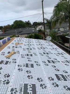 Residential patio and commercial modified torch down installation￼ - This repair was performed on a commercial building in the Santa Monica area this was a nice job￼ This job here had lots of detail work involved most jobs were this material is installed is a flat roof this was an older style building from the 20s they had a arched roof as you can see in the photos￼