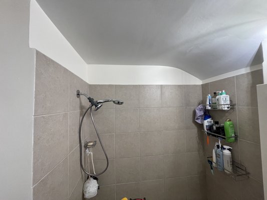 shower curtain install - Owner loves the added space added by the curved shower curtain rod.