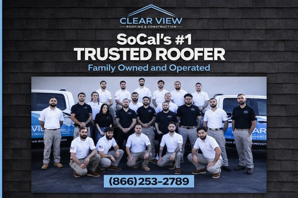 SoCal's #1 Trusted Roofer - As a family owned and operated company, Clear View Roofing & Construction takes pride in delivering honest service, quality workmanship, and dependable results. We treat every project like it is our own, focusing on trust, communication, and long term relationships. Our commitment to customer satisfaction is what continues to set us apart. SoCal's #1 Trusted Roofer - As a family owned and operated company, Clear View Roofing & Construction takes pride in delivering honest service, quality workmanship, and dependable results. We treat every project like it is our own, focusing on trust, communication, and long term relationships. Our commitment to customer satisfaction is what continues to set us apart.