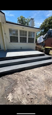 Beautiful Stairs , patio and Driveway! - That was a multi step project, first we started on forming the stairs and patio. Once we poured that we graded the dirt out and demoed the old driveway and hauled it off. Then we placed our driveway forms. Once completed, we started pouring the driveway. Another very happy customer! Beautiful patio staircase, and driveway for their house! Beautiful Stairs , patio and Driveway! - That was a multi step project, first we started on forming the stairs and patio. Once we poured that we graded the dirt out and demoed the old driveway and hauled it off. Then we placed our driveway forms. Once completed, we started pouring the driveway. Another very happy customer! Beautiful patio staircase, and driveway for their house!