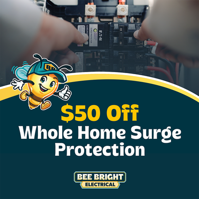 Whole Home Surge Protection Installation - Installed a whole-home surge protective device directly at the electrical panel to guard this Cary home against voltage spikes from storms, grid fluctuations, and utility switching. A whole-home surge protector sits at the source, shielding everything connected to the panel — HVAC systems, appliances, electronics, and smart home devices — from damage in a single event.
Our NC State Licensed electricians handled the install start to finish: verifying panel capacity, mounting the device, and testing the connection before wrap-up. As always, we left the space clean and walked the homeowner through exactly what was installed and why.
Ask about our current $50 Off Whole Home Surge Protection special. Bee Bright Electrical is based in Cary and serves the full Triangle — Raleigh, Durham, Apex, Morrisville, Holly Springs, and beyond — with 24/7 emergency availability and upfront pricing on every job. Whole Home Surge Protection Installation - Installed a whole-home surge protective device directly at the electrical panel to guard this Cary home against voltage spikes from storms, grid fluctuations, and utility switching. A whole-home surge protector sits at the source, shielding everything connected to the panel — HVAC systems, appliances, electronics, and smart home devices — from damage in a single event.
Our NC State Licensed electricians handled the install start to finish: verifying panel capacity, mounting the device, and testing the connection before wrap-up. As always, we left the space clean and walked the homeowner through exactly what was installed and why.
Ask about our current $50 Off Whole Home Surge Protection special. Bee Bright Electrical is based in Cary and serves the full Triangle — Raleigh, Durham, Apex, Morrisville, Holly Springs, and beyond — with 24/7 emergency availability and upfront pricing on every job.
