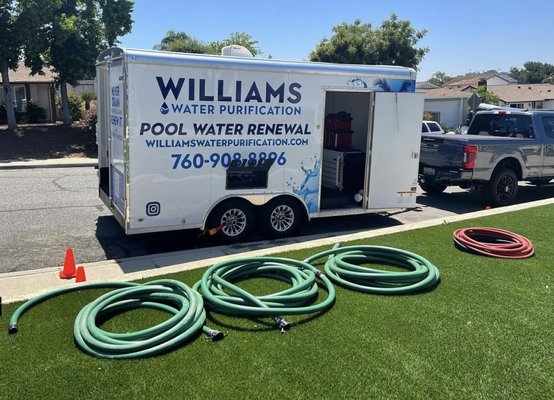 Pool Water Renewal - At Williams Water Purification, we are more than just a pool maintenance and Reverse Osmosis company in San Diego. Our company is determined to preserve nature’s most valuable resource, water, by offering a different solution than draining and filling a swimming pool. In our pursuit, we discovered The Puripool™ Process crafted by Pure Water Industries.
With the Puripool™ Process, we can lower Calcium Hardness, Total Dissolved Solids (TDS), Cyanuric Acid (CYA), salts, nitrates, phosphates, and waterborne diseases from commercial or residential swimming pools without needing to drain them or harm their interior finish.
Traditional methods of purifying pool water are less effective and often leave pools cloudy. As your pool water evaporates, it removes the inviting sensation of your swimming oasis and requires extra effort to keep up and maintain a healthy environment.
Through the Puripool™ Process, we can help you break free from traditional water purification methods and recycle your pool water without the need to drain and refill your pool. The Puripool™ Process provides a fantastic substitute to conventional draining and refilling methods and can be conducted all year round. Pool Water Renewal - At Williams Water Purification, we are more than just a pool maintenance and Reverse Osmosis company in San Diego. Our company is determined to preserve nature’s most valuable resource, water, by offering a different solution than draining and filling a swimming pool. In our pursuit, we discovered The Puripool™ Process crafted by Pure Water Industries.
With the Puripool™ Process, we can lower Calcium Hardness, Total Dissolved Solids (TDS), Cyanuric Acid (CYA), salts, nitrates, phosphates, and waterborne diseases from commercial or residential swimming pools without needing to drain them or harm their interior finish.
Traditional methods of purifying pool water are less effective and often leave pools cloudy. As your pool water evaporates, it removes the inviting sensation of your swimming oasis and requires extra effort to keep up and maintain a healthy environment.
Through the Puripool™ Process, we can help you break free from traditional water purification methods and recycle your pool water without the need to drain and refill your pool. The Puripool™ Process provides a fantastic substitute to conventional draining and refilling methods and can be conducted all year round.