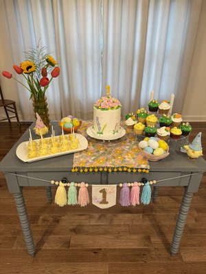 Full Event Planning - Spring Chicken First Birthday Party - This spring chicken–themed first birthday party was a visual and experiential delight — every single detail was thoughtfully curated and executed to perfection. From the moment guests arrived, they were immersed in a charming, springtime setting designed to feel celebratory, playful, and effortlessly elevated.
Highlights included a gorgeous smash cake that stole the show, a bountiful egg hunt that doubled as an Easter-themed experience for the kids, and delicious food that kept guests raving and going back for thirds. Every element — from the personalized party favors to the thoughtfully styled corners of the venue — contributed to a cohesive story. No surface was overlooked. Every corner was a feast for the eyes, making the event not only memorable but incredibly photo-friendly.
This event is a perfect example of à la Modon Events’ signature approach: combining theme-forward creativity with refined execution to bring a joyful, immersive atmosphere to life — even for the littlest guests. Full Event Planning - Spring Chicken First Birthday Party - This spring chicken–themed first birthday party was a visual and experiential delight — every single detail was thoughtfully curated and executed to perfection. From the moment guests arrived, they were immersed in a charming, springtime setting designed to feel celebratory, playful, and effortlessly elevated.
Highlights included a gorgeous smash cake that stole the show, a bountiful egg hunt that doubled as an Easter-themed experience for the kids, and delicious food that kept guests raving and going back for thirds. Every element — from the personalized party favors to the thoughtfully styled corners of the venue — contributed to a cohesive story. No surface was overlooked. Every corner was a feast for the eyes, making the event not only memorable but incredibly photo-friendly.
This event is a perfect example of à la Modon Events’ signature approach: combining theme-forward creativity with refined execution to bring a joyful, immersive atmosphere to life — even for the littlest guests.