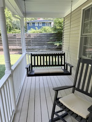 Patio Swing and Mail box Installation - Client reached out in regards to a Patio swing she had purchased.  She had assembled it herself, but was unsure of how to instal it to the deck.  Upon assessment and removal of the facia the deck was not structurally secure enough to hold the weight of the swing.  Extra material, wood and supplies had to be added to the awning to secure the stability and weight for the swing to be installed.  Once complete the swing was installed and secured and facia was put back together. 

Was asked to instal a new Mailbox from ground up.  ground had to be dug up, Cement poured and mailbox  set to dry.