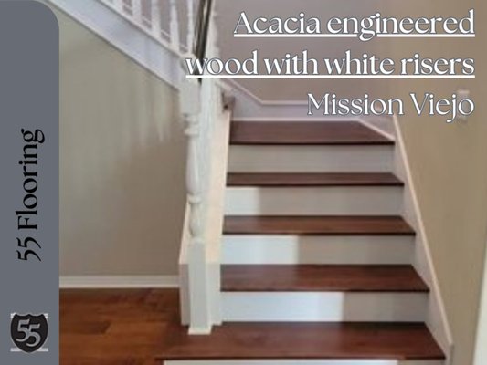 Acacia engineered wood with white risers, Mission Viejo by 55 Flooring - 55 Flooring completed a sophisticated installation of Acacia engineered wood with white risers in Mission Viejo, California, enhancing the staircase with a blend of elegance and durability. This project underscores their commitment to craftsmanship and transforming interiors with premium materials. Acacia engineered wood with white risers, Mission Viejo by 55 Flooring - 55 Flooring completed a sophisticated installation of Acacia engineered wood with white risers in Mission Viejo, California, enhancing the staircase with a blend of elegance and durability. This project underscores their commitment to craftsmanship and transforming interiors with premium materials.