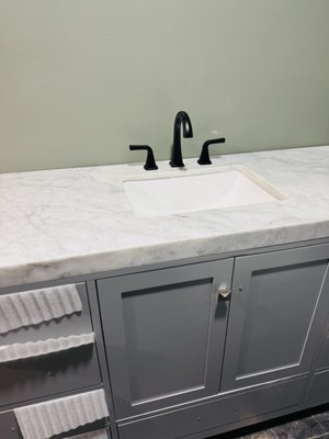 Plumbing Remodel - Bathroom Remodel completed. We worked with the homeowner to get this bathroom project completed. Installed new Vanity cabinet with top. Installed new bathroom sink faucet and drain. Install tub and shower faucet with trim. Installed new toilet with slow closing seat Plumbing Remodel - Bathroom Remodel completed. We worked with the homeowner to get this bathroom project completed. Installed new Vanity cabinet with top. Installed new bathroom sink faucet and drain. Install tub and shower faucet with trim. Installed new toilet with slow closing seat