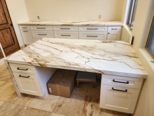Miter edge  Porcelain Home Office - New cabinets and countertops for this home owners office.
