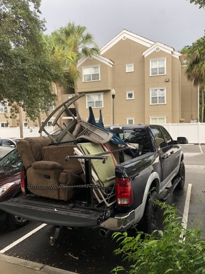 Furniture and trash removal - In this photo I had a last minute pickup while I was on the road with no trailer. I was able to squeeze it into my schedule and make everything fit even with no trailer. Made sure nothing was left behind! Furniture and trash removal - In this photo I had a last minute pickup while I was on the road with no trailer. I was able to squeeze it into my schedule and make everything fit even with no trailer. Made sure nothing was left behind!