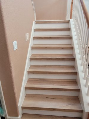 Stairs - Remove old worn carpet and installed new flooring. Stairs - Remove old worn carpet and installed new flooring.