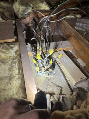 Attic Wiring Repair - This customer just purchased the property and was notified of inadequate wiring located in the attic - We fixed it up for them and they were happy to know the wiring is now done properly. Attic Wiring Repair - This customer just purchased the property and was notified of inadequate wiring located in the attic - We fixed it up for them and they were happy to know the wiring is now done properly.