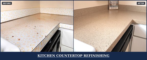 Kitchen Countertop Refinishing - Kitchen Countertops
Are you looking to change your countertops? We can transform them in just 2-3 days. Save money and avoid the mess of demolition! Choose from over 30 of our Natural Accents beautiful stone-look finishes.
What problem can we solve for you?
Ugly, outdated colors
Chipped and stained surface
Scratched or damaged surface