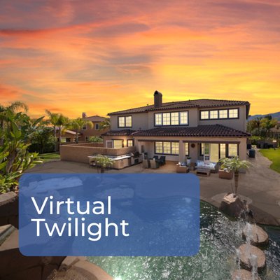 Virtual Twilight - Simulated twilight images give the illusion of gorgeous twilight photography without the hassle of scheduling a separate evening appointment. If the weather isn’t permitting for a twilight shoot or you only need a few photos featuring a stunning sunset in the background, our virtual twilight service is the best way to transform regular daytime photography into beautiful set of simulated twilight photos, plus its fraction of the cost compared to a real twilight photo-shoot! 

Check out more cool examples at: www.threedmedia.com/virtual-twilight/

See more examples at: www.threedmedia.com/virtual-twilight/