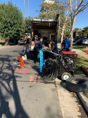 Sewer Line Backup In Los Angeles, CA - Team Rooter technician went out to replace the main line. Tech had to excavate in the front yard and dug down to the broken section of the sewer main. Tech will have to sleeve the pipe and hydrojet the pipes to clean out all the roots and debris in order to be able to install permaliner. All parts and labor included. 25 year warranty. Sewer Line Backup In Los Angeles, CA - Team Rooter technician went out to replace the main line. Tech had to excavate in the front yard and dug down to the broken section of the sewer main. Tech will have to sleeve the pipe and hydrojet the pipes to clean out all the roots and debris in order to be able to install permaliner. All parts and labor included. 25 year warranty.