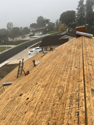 GAF Riverside Roof completed - These was a complete Re-Roof old shingles removed to the sheeting removed partial plywood and shiplap new underlayment GAF synthetic felt new GAF shingles title 24 complying and 10 in ridge caps new flashings new chimney metal and 6 composition O’Hagins flashing O’Hagins painted to match the color of the shingles