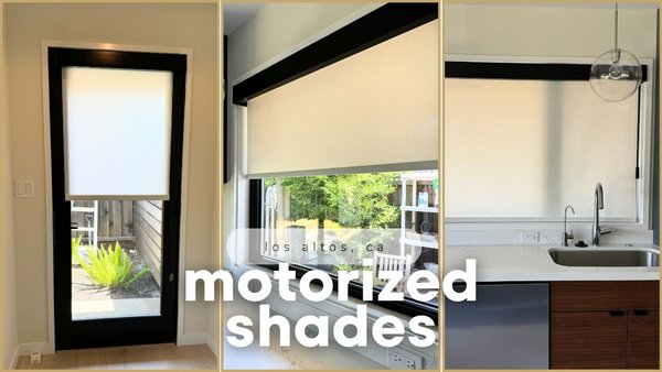 Motorized Shades - Los Altos, Ca - For our recent project in Los Altos, CA, we installed sleek Screen Roller Shades with a matching black valance that seamlessly blends with the window trim. When fully raised, the shades completely disappear, maintaining the room's clean aesthetic. We chose the PowerWand control, allowing for effortless operation with just a touch of a button. Additionally, we installed a roller shade over the French door, which also vanishes when raised, providing a flawless look. This installation not only enhanced the room's style but also added modern convenience. Motorized Shades - Los Altos, Ca - For our recent project in Los Altos, CA, we installed sleek Screen Roller Shades with a matching black valance that seamlessly blends with the window trim. When fully raised, the shades completely disappear, maintaining the room's clean aesthetic. We chose the PowerWand control, allowing for effortless operation with just a touch of a button. Additionally, we installed a roller shade over the French door, which also vanishes when raised, providing a flawless look. This installation not only enhanced the room's style but also added modern convenience.