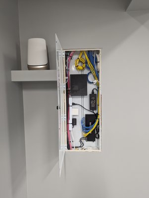 Network & TV Install - A customer was moving into a home that was remodeled. I cleaned up existing wiring and added a home network.