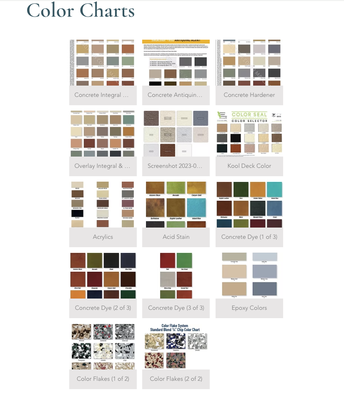 COLOR CHARTS - At our store, we take pride in offering the best selection and products in the market. We source our products from top manufacturers and suppliers, ensuring that you get the best value for your money. So whether you're a DIY enthusiast or a professional contractor, we have everything you need to create stunning decorative concrete projects. COLOR CHARTS - At our store, we take pride in offering the best selection and products in the market. We source our products from top manufacturers and suppliers, ensuring that you get the best value for your money. So whether you're a DIY enthusiast or a professional contractor, we have everything you need to create stunning decorative concrete projects.