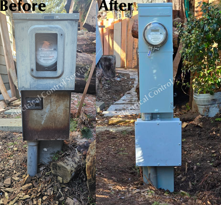 Meter Main Replacement in Mobile Home Park - This is an example of power failure internally at the meter base, our customer experienced a disruption in heating during the recent cold snap. We were quick to respond and worked with PGE to have a crew out on a Saturday to change out the meter and get power restored. The new updated service not only looks clean but was safely installed to current electrical code standards and passed all required inspections with no corrections needed. Meter Main Replacement in Mobile Home Park - This is an example of power failure internally at the meter base, our customer experienced a disruption in heating during the recent cold snap. We were quick to respond and worked with PGE to have a crew out on a Saturday to change out the meter and get power restored. The new updated service not only looks clean but was safely installed to current electrical code standards and passed all required inspections with no corrections needed.