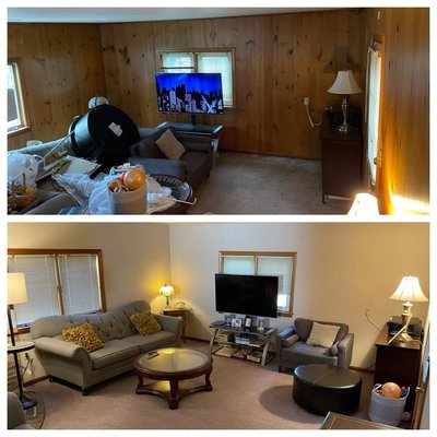 Residential interior - Wood paneling painted in living room painted to brighten up the house Residential interior - Wood paneling painted in living room painted to brighten up the house