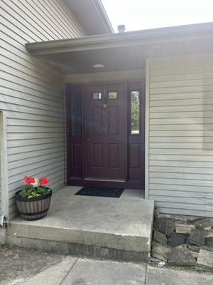 Front door replacement. - This was supposed to be a simple door replacement but unfortunately there was major water damage that rotted out the door sill plate. Had to remove wall and reframe and waterproof before new door was installed. Painted door per customer request. Front door replacement. - This was supposed to be a simple door replacement but unfortunately there was major water damage that rotted out the door sill plate. Had to remove wall and reframe and waterproof before new door was installed. Painted door per customer request.