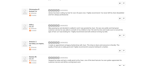 Reviews Galore-BOOK ON LINE - Check out our unrecommended reviews. These reviews to not meet Yelps standards because they typically don't post a review. They liked our hair cuts so much they posted anyway! Reviews Galore-BOOK ON LINE - Check out our unrecommended reviews. These reviews to not meet Yelps standards because they typically don't post a review. They liked our hair cuts so much they posted anyway!